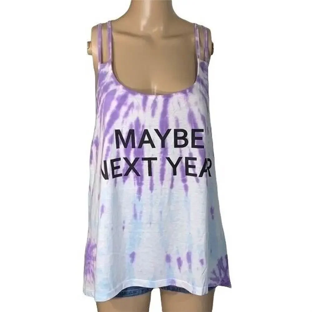 Southern Spirit Womens Strappy Tank Top Tie Dye Maybe Next Year Purple Large
